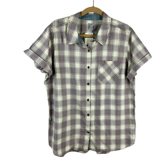 Carhartt Tops - NEW Carhartt Dodson Shirt Women XL Purple White Plaid Short Sleeves Button Front